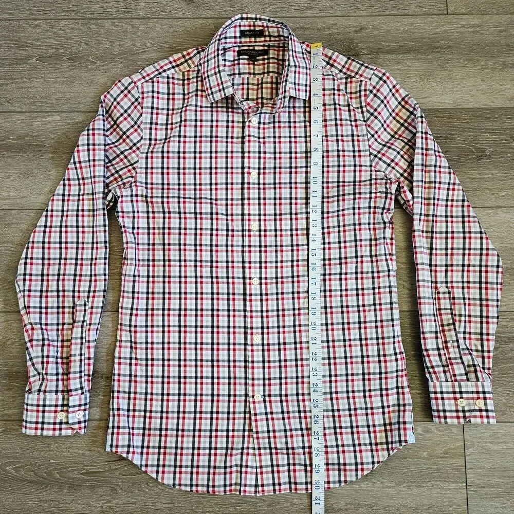Mens Banana Republic Grant Fit Non-Iron Cotton Medium Plaid Lot of 2 Dress Shirt